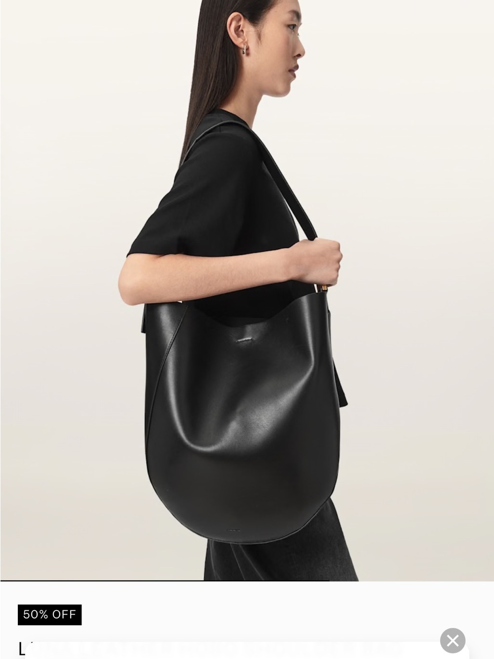 All Saints  Luna Premium Leather Shoulder Hobo  Bag
